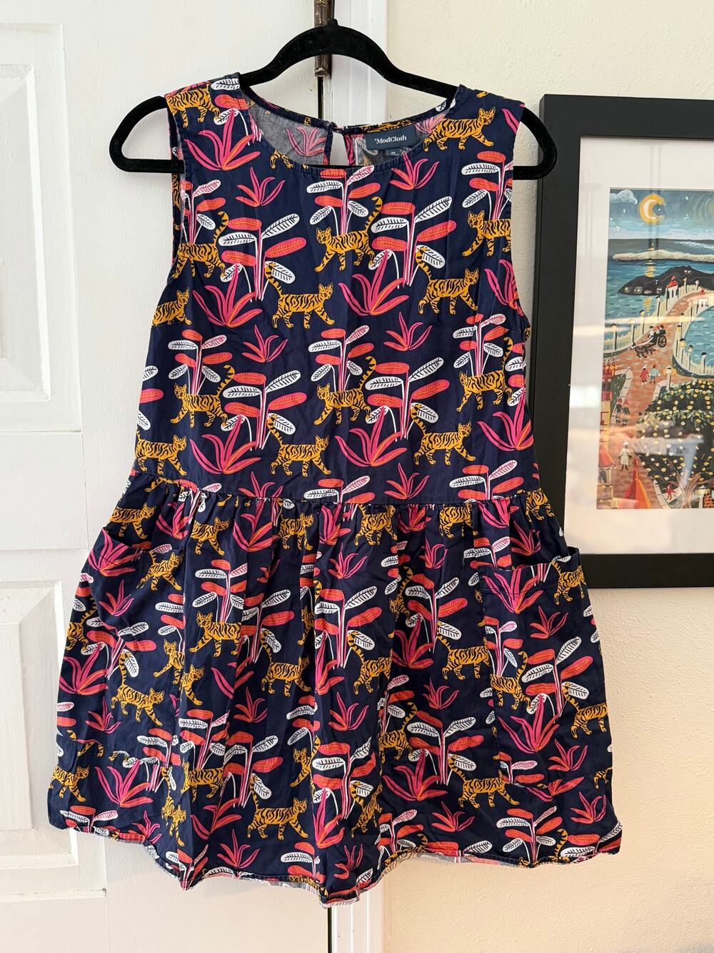 MODCLOTH cheetah print fit and flare 100% cotton dress w/ pockets / size M